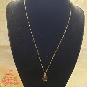 Stunning Vintage Gold Necklace With Blue Pendant In Filigree Setting